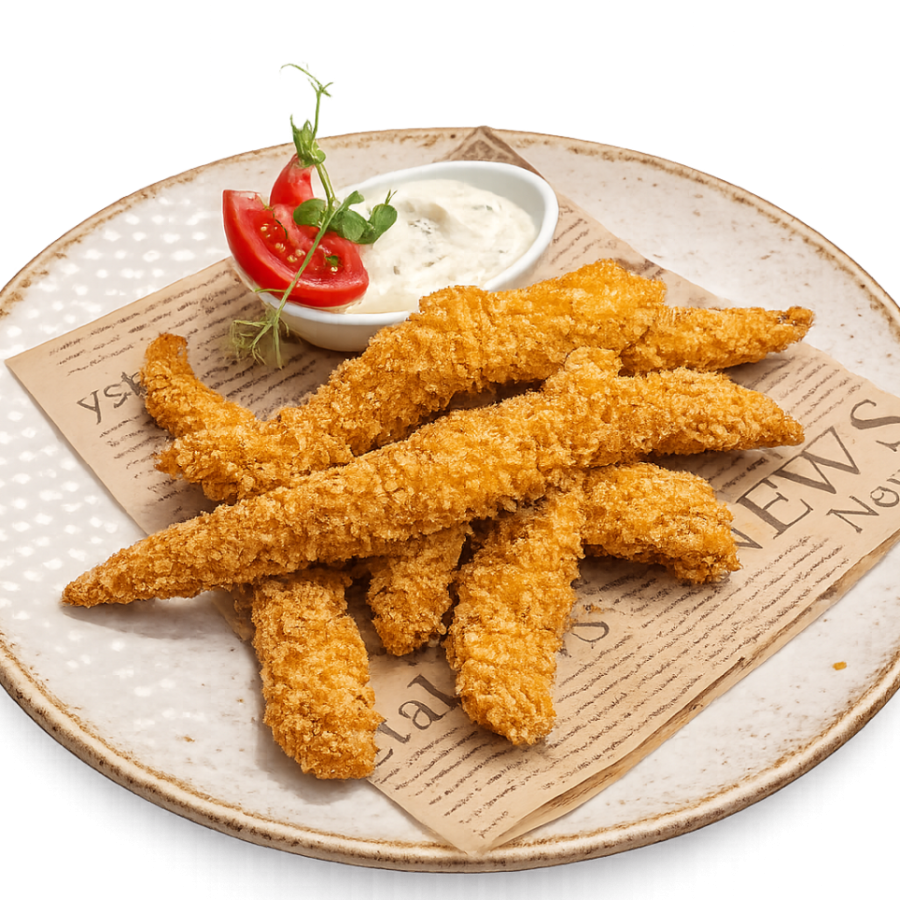 Пилешки филенца с корнфлейкс и чеснов сос